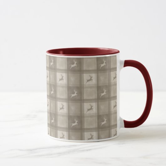 Beige Watercolor Plaid Reindeer Pattern Christmas Tasse (Rechts)