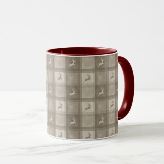 Beige Watercolor Plaid Reindeer Pattern Christmas Tasse (VorderseiteRechts)