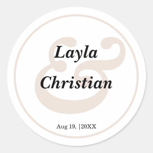Beige Wedding Classic Round Sticker (Vorderseite)