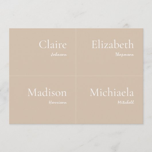 Beige Wedding Platzkarte DIY (Vorderseite)