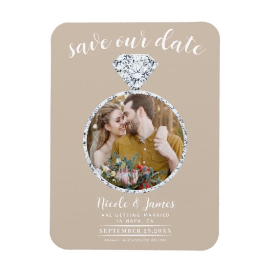 Beige Wedding Ring Bling Foto Save the Date Magnet (Vertikal)
