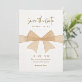Beige weiche, braune Bughochzeit Save The Date (Stehend Vorderseite)