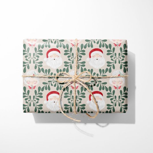 Beige Weihnachtspapier Mr. & Mrs. Claus Geschenkpapier