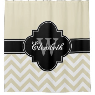 Beige Weiß LG Zickzack Schwarz 1ICBR Name Monogram Duschvorhang