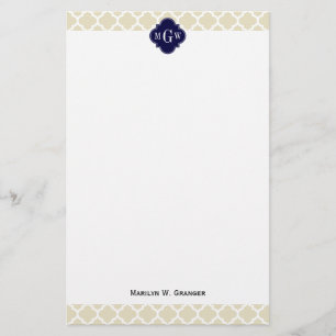Beige, weiße Anfangsmonogramm des Marokkaner-#5 Briefpapier