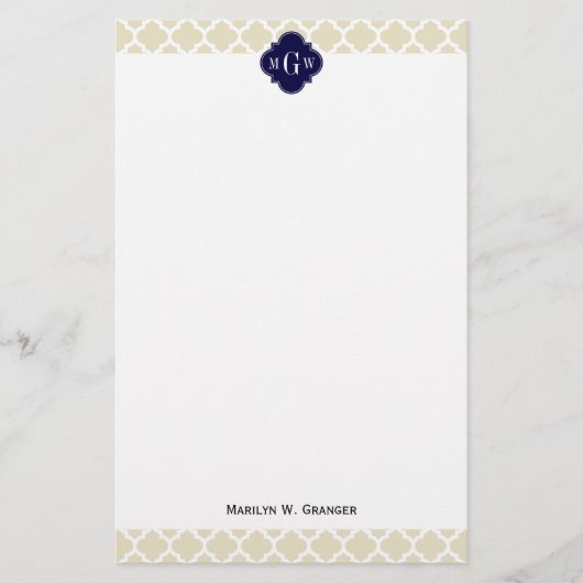 Beige, weiße Anfangsmonogramm des Marokkaner-#5 Briefpapier (Vorderseite)