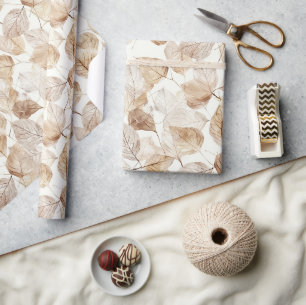 Beige Weiße Blätter Geschenkpapier
