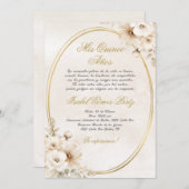 Beige Weiße Blume Spanisch Quinceanera Einladung (Vorne/Hinten)