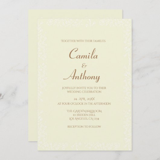 Beige weiße Blumenmuster Print Border Wedding Einladung (Vorne/Hinten)