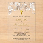 Beige weiße Blüte Spanische Taufe Einladung (Vorderseite)