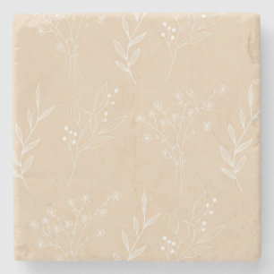 Beige Weiße Ecke Floral Boho Hochzeit Steinuntersetzer