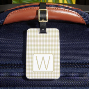 Beige-weiße Gingham-Karo-Monogramm Gepäckanhänger