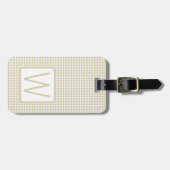 Beige-weiße Gingham-Karo-Monogramm Gepäckanhänger (Vorderseite horizontal)