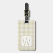 Beige-weiße Gingham-Karo-Monogramm Gepäckanhänger (Vorderseite vertikal)