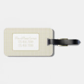 Beige-weiße Gingham-Karo-Monogramm Gepäckanhänger (Rückseite horizontal)