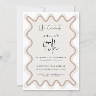 Beige weiße Grenze 40. Geburtstag Einladung