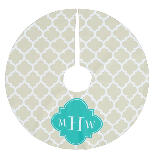 Beige weiße LG Zickzack Aquamarine Bezeichnung Mon Polyester Weihnachtsbaumdecke (Vorderseite)