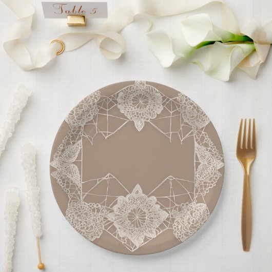 Beige-weiße Muster AI-Kunst Pappteller (Hochzeit)