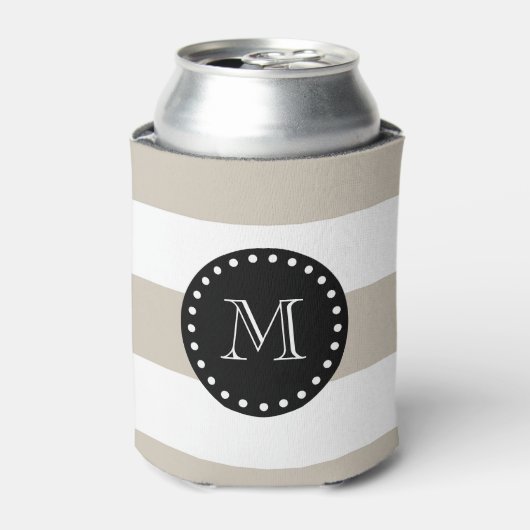 Beige weiße Streifen-Muster, Schwarz-Monogramm Dosenkühler (Kanne Vorderseite)