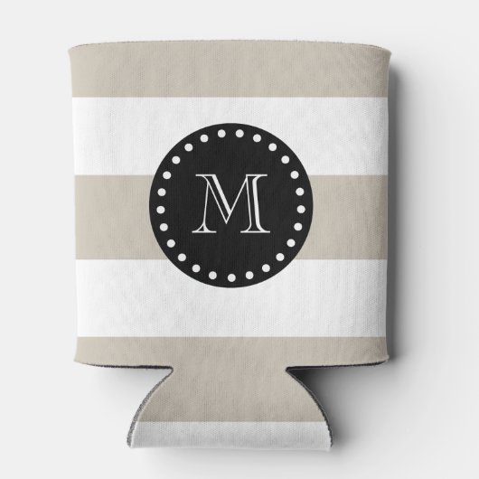 Beige weiße Streifen-Muster, Schwarz-Monogramm Dosenkühler (Rückseite)