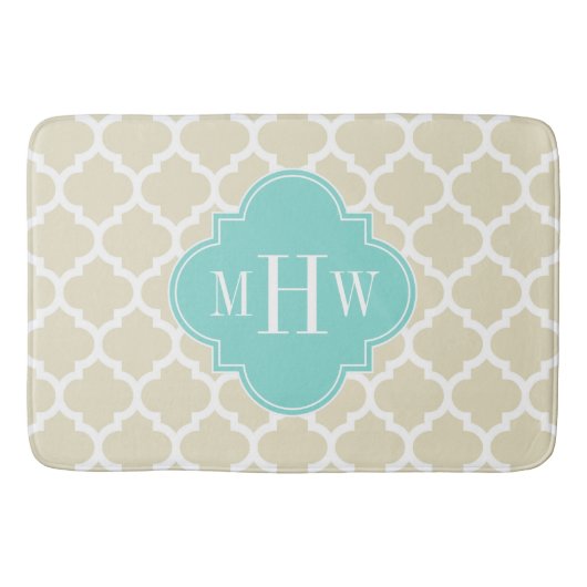 Beige, weißer Marokkaner #5 Aqua 3 Initialmonogram Badematte (Vorderseite)