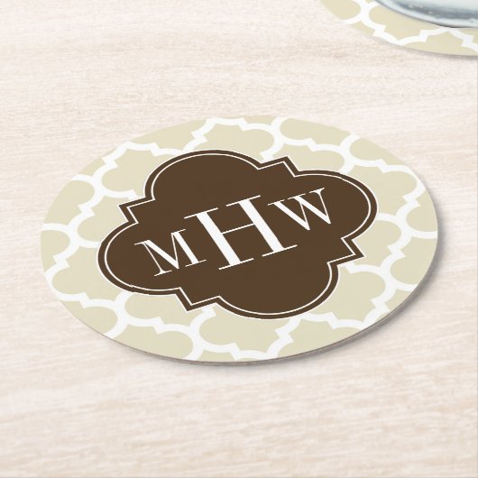 Beige, weißer Marokkaner #5 Dk Brown 462c13 3I Mon Runder Pappuntersetzer (Angewinkelt)