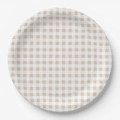 Beige weißes Gingham-Muster Pappteller (Vorderseite)