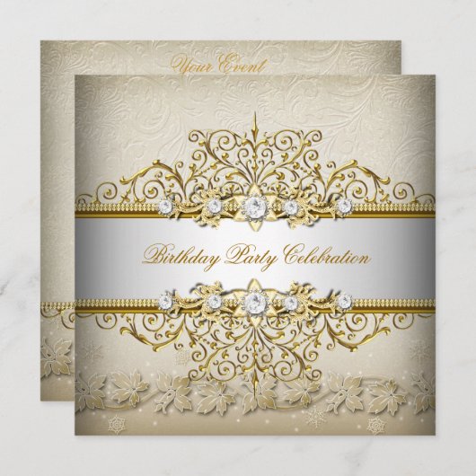 Beige Weißes Gold Cream Elegantes Party Einladung (Vorne/Hinten)