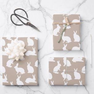 Beige-weißes Hasenmuster moderne Ostern Geschenkpapier Set