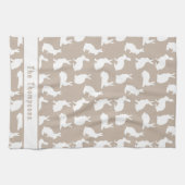 Beige-weißes Hasenmuster und Name Ostern Geschirrtuch (Horizontal)