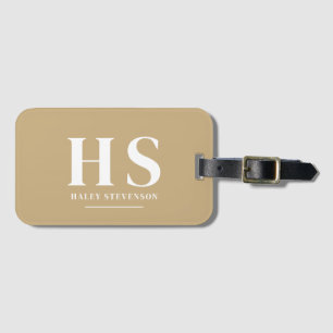 Beige-weißes persönliches Monogramm Minimalist Scr Gepäckanhänger