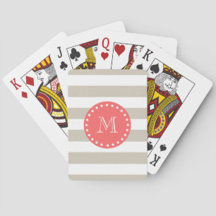 Beige weißes Streifen-Muster, korallenrotes Spielkarten
