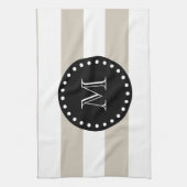 Beige weißes Streifen-Muster, schwarzes Monogramm Geschirrtuch (Vertikal)