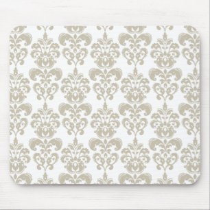 BEIGE WEISSES VINTAGES DAMAST-MUSTER 2 MOUSEPAD