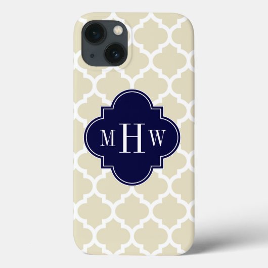 Beige, weißmarokkanisch #5 Navy 3 Initial Monogram Case-Mate iPhone Hülle (Rückseite)