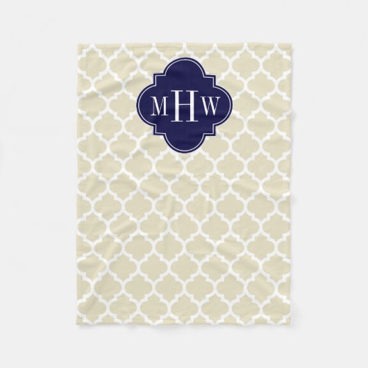 Beige, weißmarokkanisch #5 Navy 3 Initial Monogram Fleecedecke (Vorderseite)