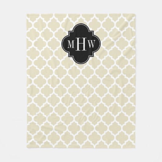 Beige, weißmarokkanisch #5 Schwarz 3 Initialmonogr Fleecedecke (Vorderseite)