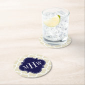 Beige Welch marokkanischer #5 Navy Blue 3 Initial Runder Pappuntersetzer (Vor Ort)