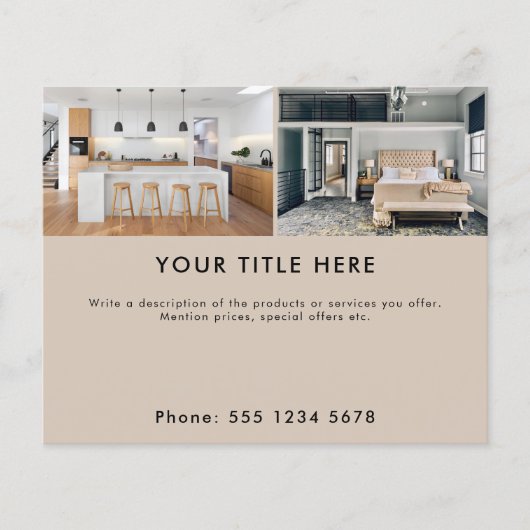 Beige Werbeaktion Business 2 Foto Banner & Text Flyer (Vorne)