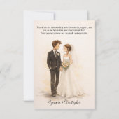 Beige Whimsical Watercolor Romantic Couple Wedding Dankeskarte (Rückseite)