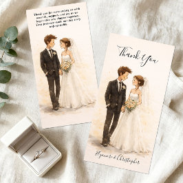 Beige Whimsical Watercolor Romantic Couple Wedding Dankeskarte