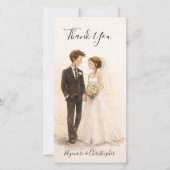 Beige Whimsical Watercolor Romantic Couple Wedding Dankeskarte (Vorderseite)