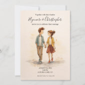 Beige Whimsical Watercolor Romantic Couple Wedding Einladung (Vorderseite)