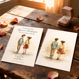 Beige Whimsical Watercolor Romantic Couple Wedding Einladung