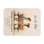 Beige Whimsical Watercolor Romantic Couple Wedding Magnet (Horizontal)