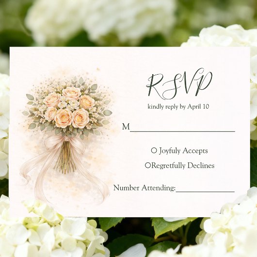Beige Whimsical Watercolor Romantic Couple Wedding RSVP Karte