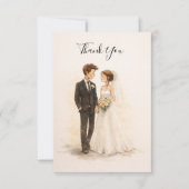 Beige Whimsical Watercolor Romantisches Hochzeitsp Dankeskarte (Vorderseite)