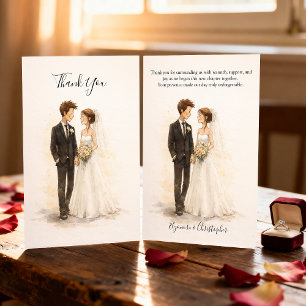 Beige Whimsical Watercolor Romantisches Paar Hochz Dankeskarte