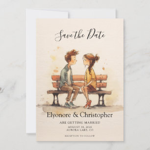 Beige Whimsical Watercolor Romantisches Paar Hochz Save The Date