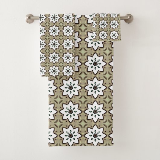 Beige, white and black geometric mandala badhandtuch set (Insitu)
